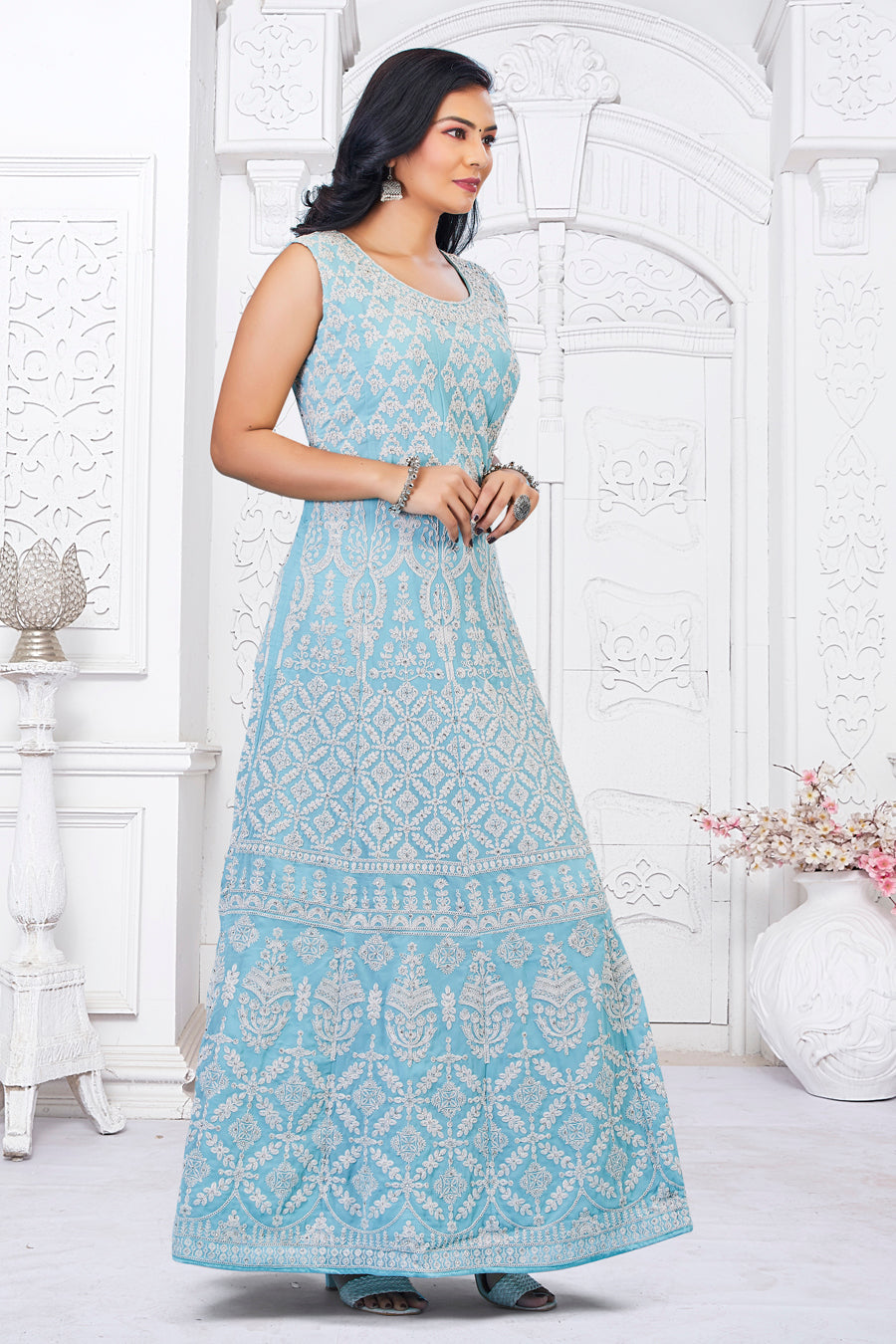 Buy Anarkali with Churidar Orange Guest of Wedding Wear Indian Gowns Online  for Women in USA